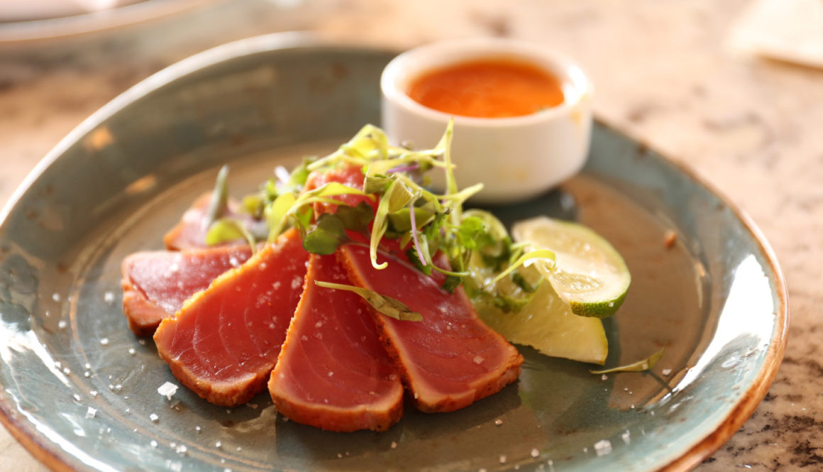 Toro Sushi with Lemon Leaf Topping Toro Sushi with Lemon Leaf Topping